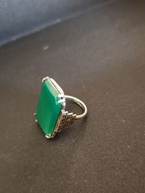 Green Onyx Sterling Silver Marcasite Antique Art Deco Ring Size 5